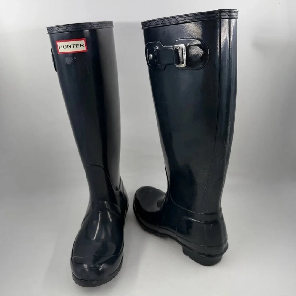 Hunter Women’s Original Tall Gloss Rain Boots-SZ 6-Blue Natural Rubber “Wellies”